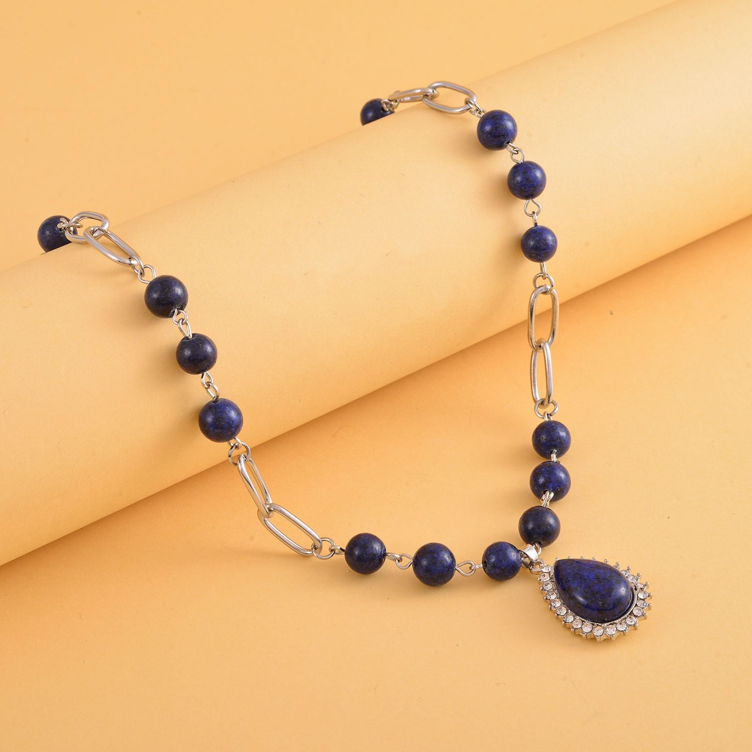 Lapislazuli Collier, ca. 45 cm, silberfarben ca. 83,00 ct
