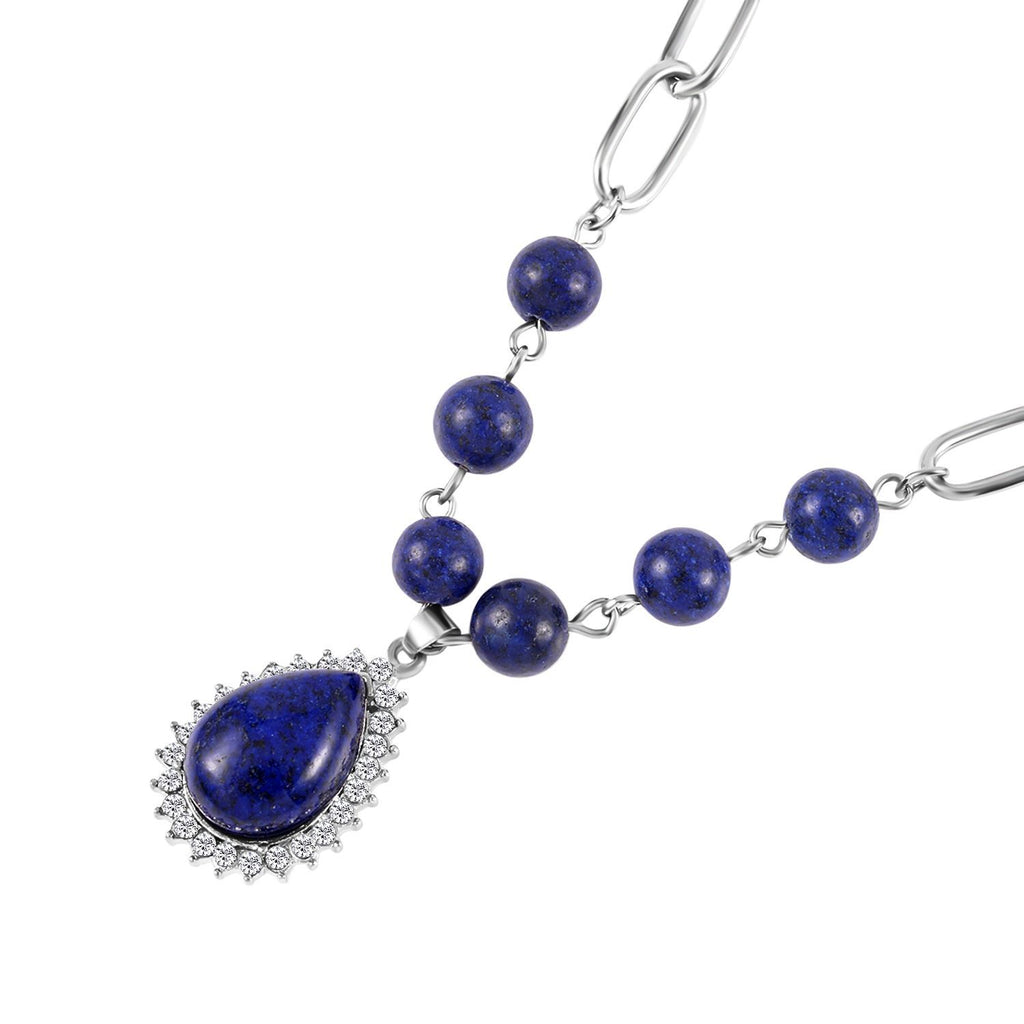Lapislazuli Collier, ca. 45 cm, silberfarben ca. 83,00 ct