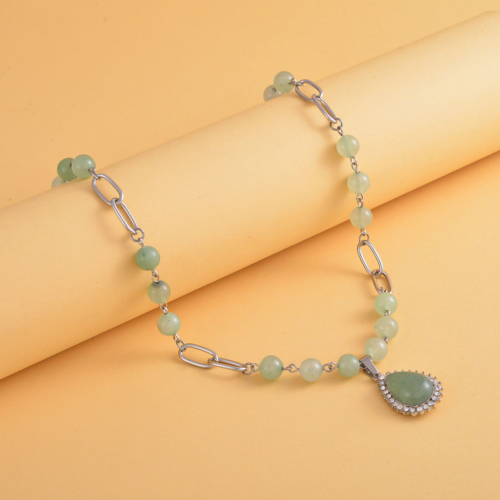 Grünes Aventurin Collier, ca. 45 cm, silberfarben ca. 83.00 ct