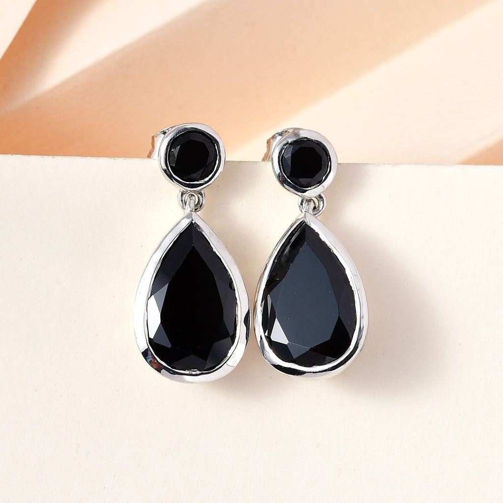 Schwarze Spinell Ohrringe, 925 Silber platiniert ca. 12,38 ct