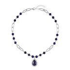 Blaues Sandstein Collier, ca. 45 cm, silberfarben ca. 83.00 ct