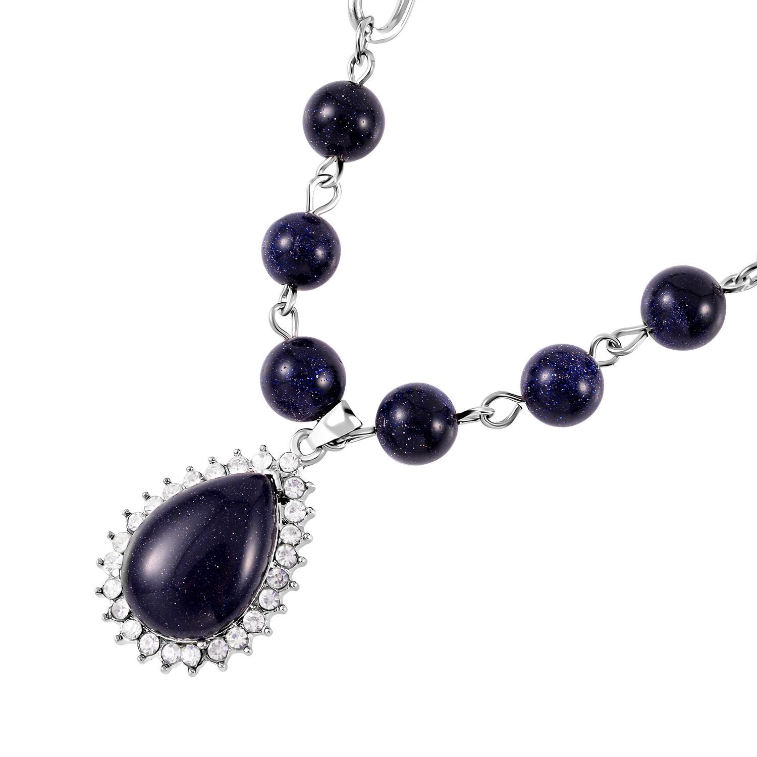 Blaues Sandstein Collier, ca. 45 cm, silberfarben ca. 83.00 ct