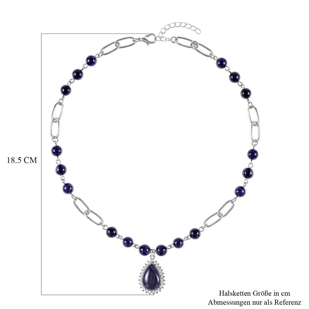 Blaues Sandstein Collier, ca. 45 cm, silberfarben ca. 83.00 ct