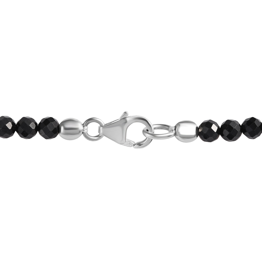 Schwarze Spinell und Rauchquarz Halskette, ca. 50 cm, 925 Silber platiniert ca. 72.38 ct