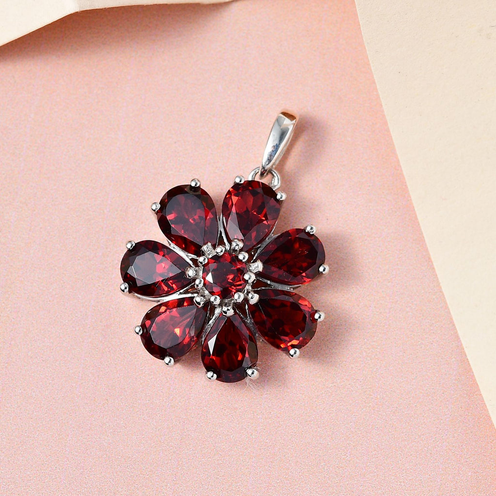 Natürliche Mosambik Granat Anhänger, 925 Silber platiniert ca. 6.40 ct
