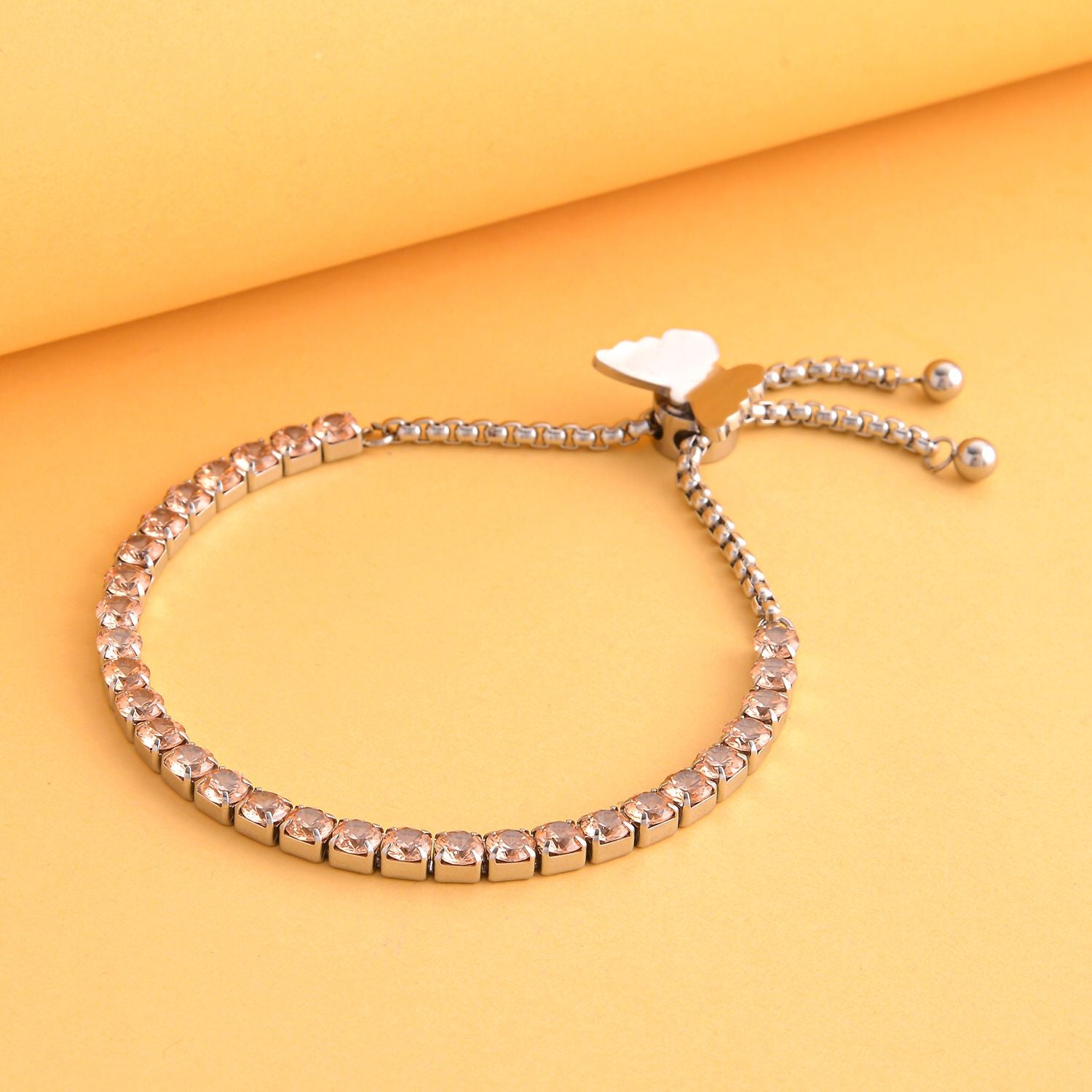 Champagner Zirkonia Armband, ca. 12.75 cm, Edelstahl ca. 15.00 ct