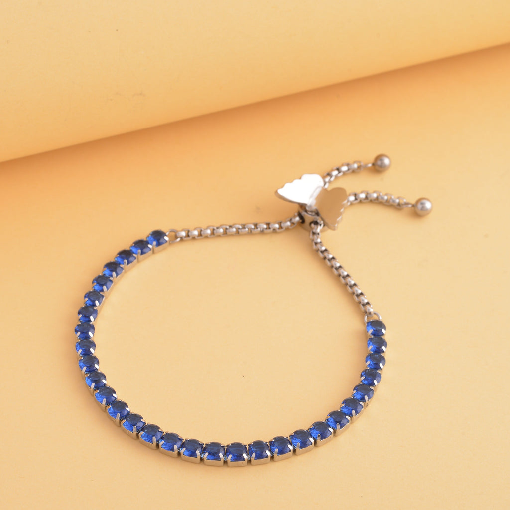 Blaues Zirkonia Armband, ca. 12.75 cm, Edelstahl ca. 15.00 ct