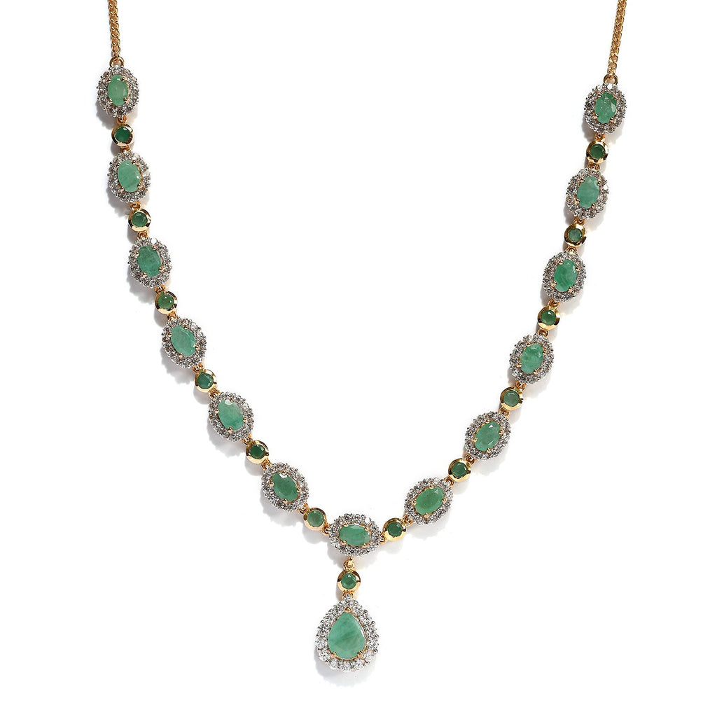 Socoto Smaragd Collier, ca. 45 cm, 925 Silber Gelbgold Vermeil ca. 14.00 ct