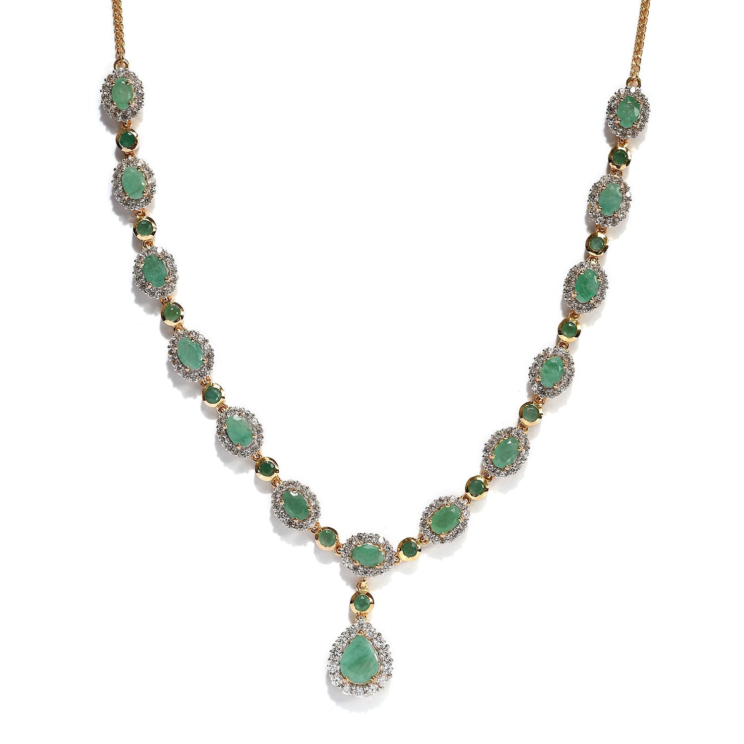 Socoto Smaragd Collier, ca. 45 cm, 925 Silber Gelbgold Vermeil ca. 14.00 ct