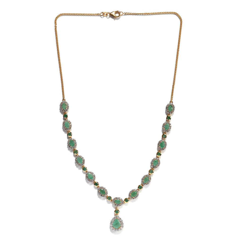 Socoto Smaragd Collier, ca. 45 cm, 925 Silber Gelbgold Vermeil ca. 14.00 ct