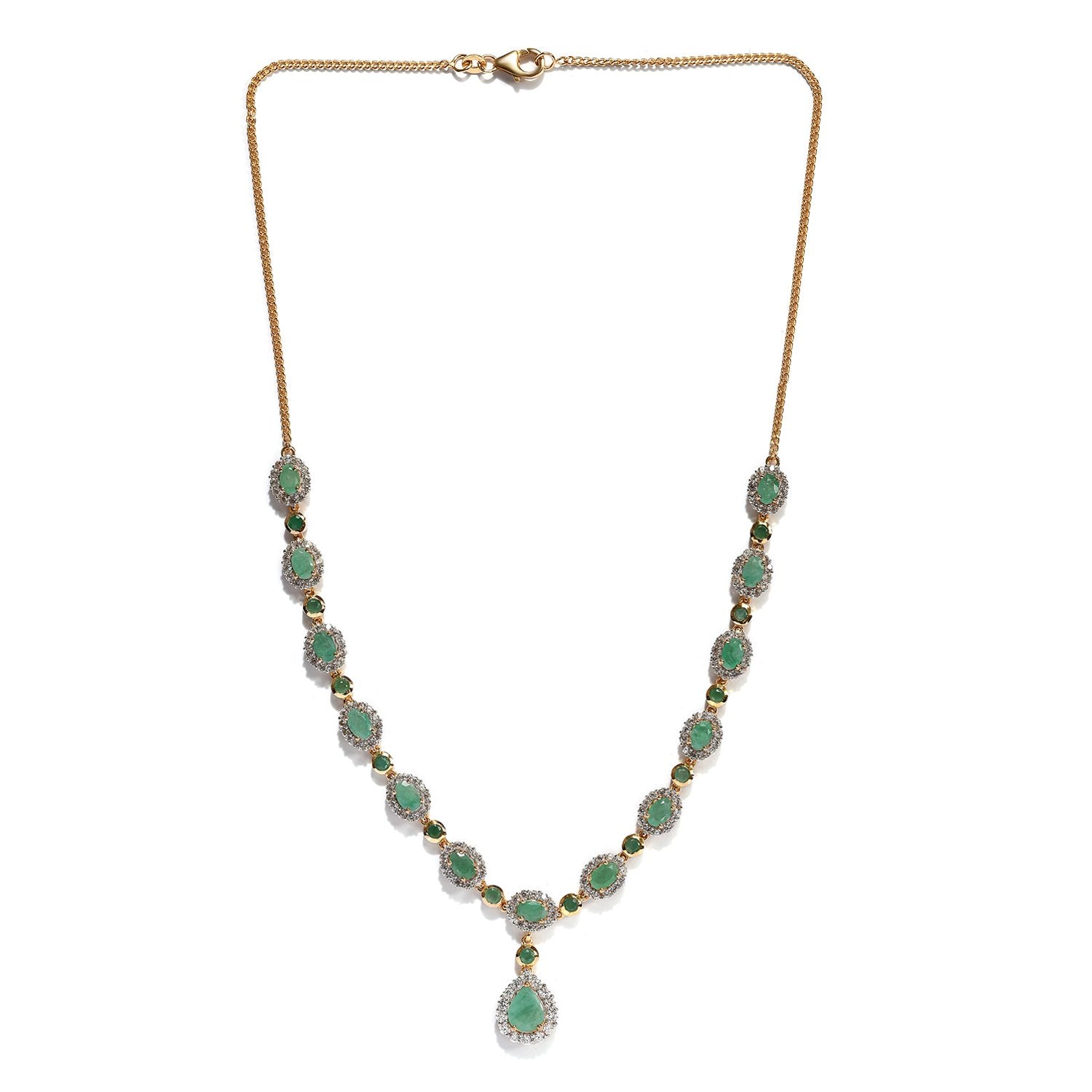 Socoto Smaragd Collier, ca. 45 cm, 925 Silber Gelbgold Vermeil ca. 14.00 ct