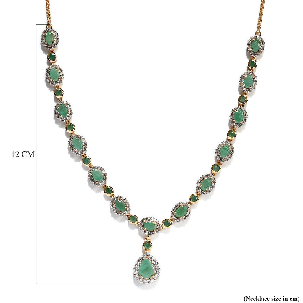 Socoto Smaragd Collier, ca. 45 cm, 925 Silber Gelbgold Vermeil ca. 14.00 ct