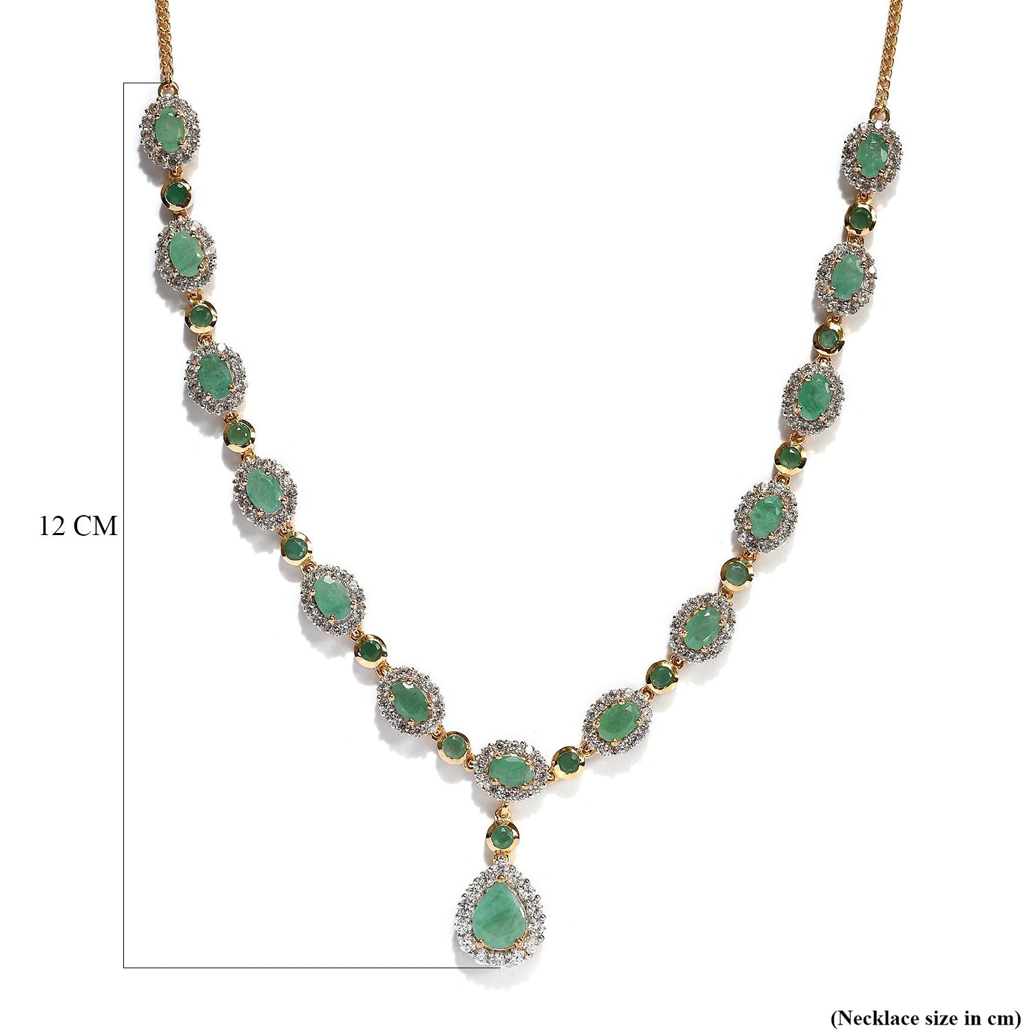 Socoto Smaragd Collier, ca. 45 cm, 925 Silber Gelbgold Vermeil ca. 14.00 ct