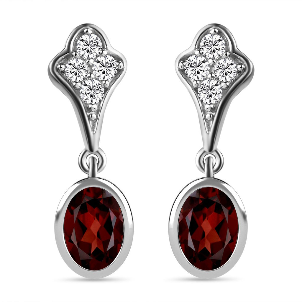 Kirsch Citrin und weiße Zirkon Ohrringe, 925 Silber platiniert ca. 1,87 ct