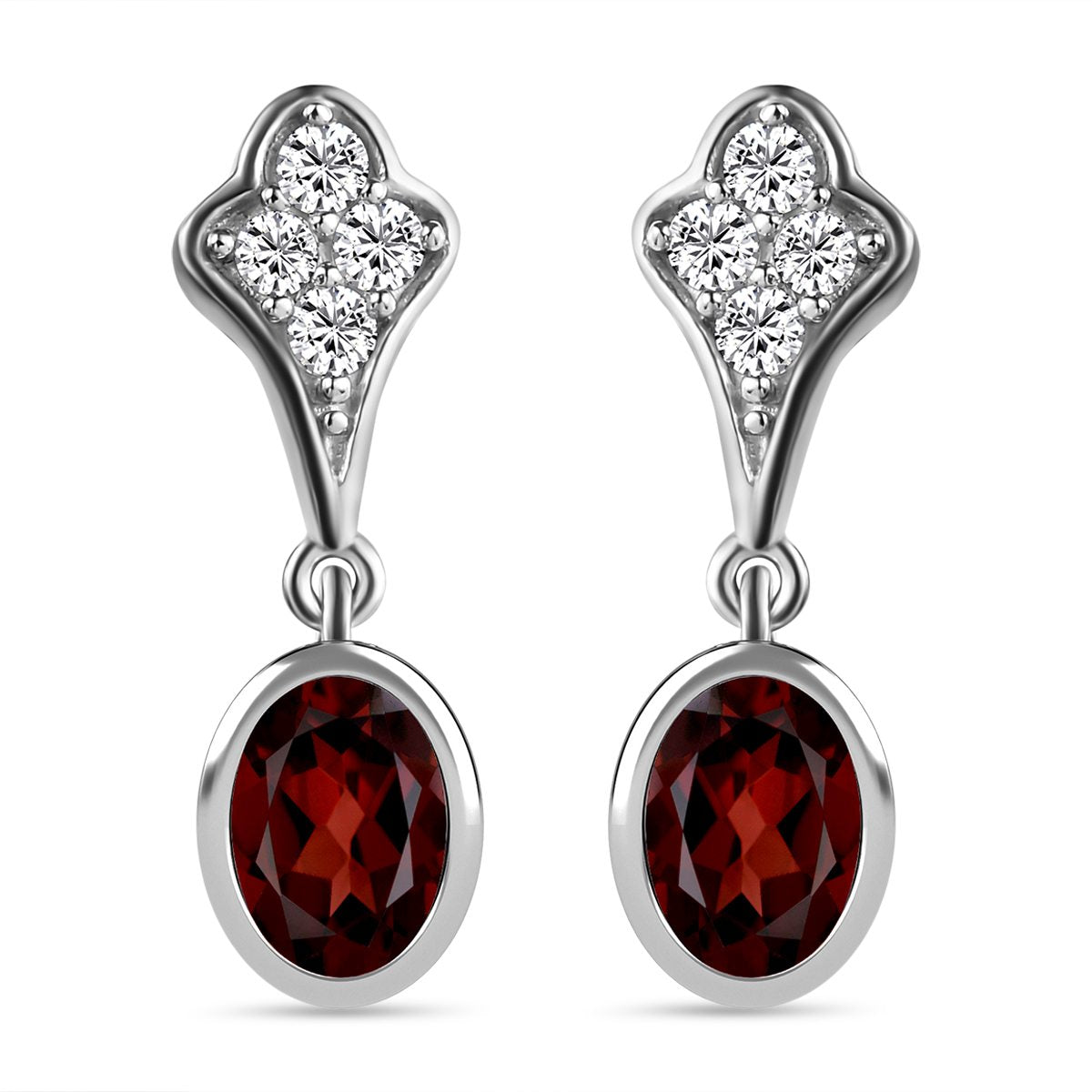 Kirsch Citrin und weiße Zirkon Ohrringe, 925 Silber platiniert ca. 1,87 ct