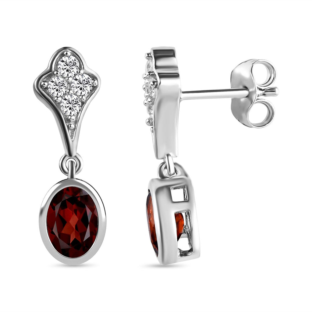 Kirsch Citrin und weiße Zirkon Ohrringe, 925 Silber platiniert ca. 1,87 ct