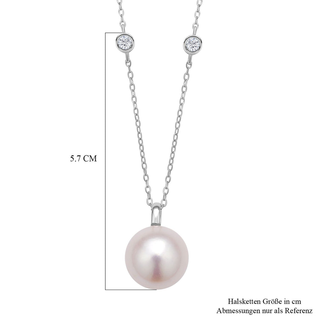 Edison Perle und weiße Zirkon Halskette, ca. 45 cm, 925 Silber rhodiniert ca. 0.32 ct