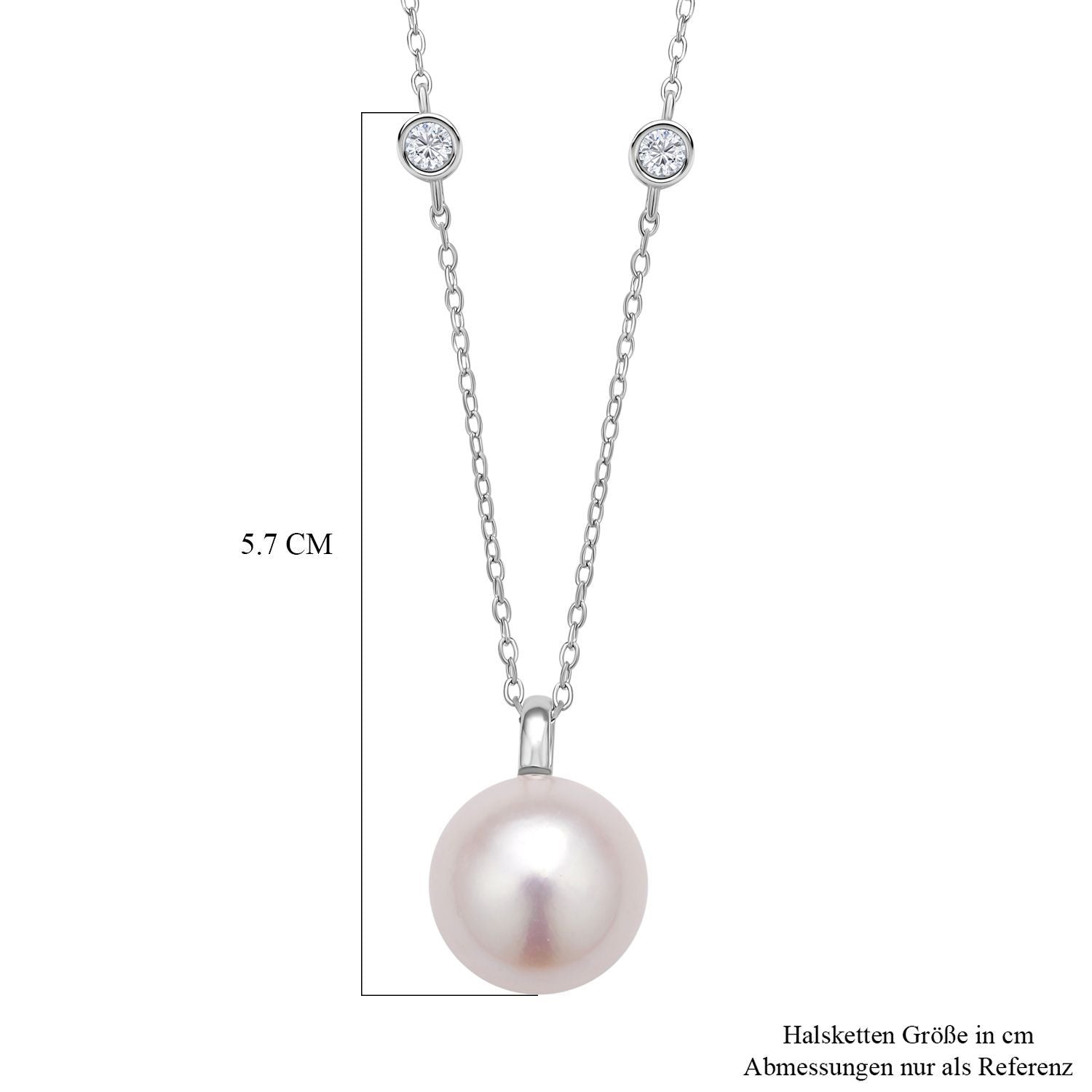 Edison Perle und weiße Zirkon Halskette, ca. 45 cm, 925 Silber rhodiniert ca. 0.32 ct