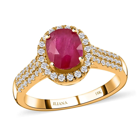 Iliana AAA Natürlicher Mosambik-Rubin, Weißer Diamant AGI zertifiziert Ring 750 Gold (Größe 20.00) ca. 2.05 ct