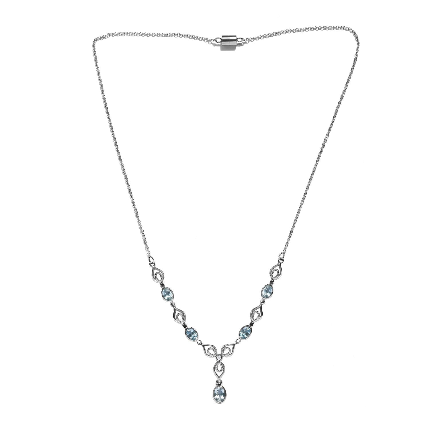 Himmelblaues Topas Collier, ca. 45 cm Edelstahl ca. 3,56 ct