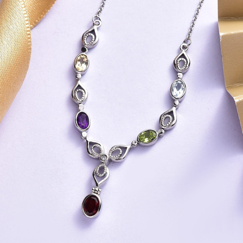 Mehrfarbiges Collier, ca. 45 cm Edelstahl ca. 3,08 ct