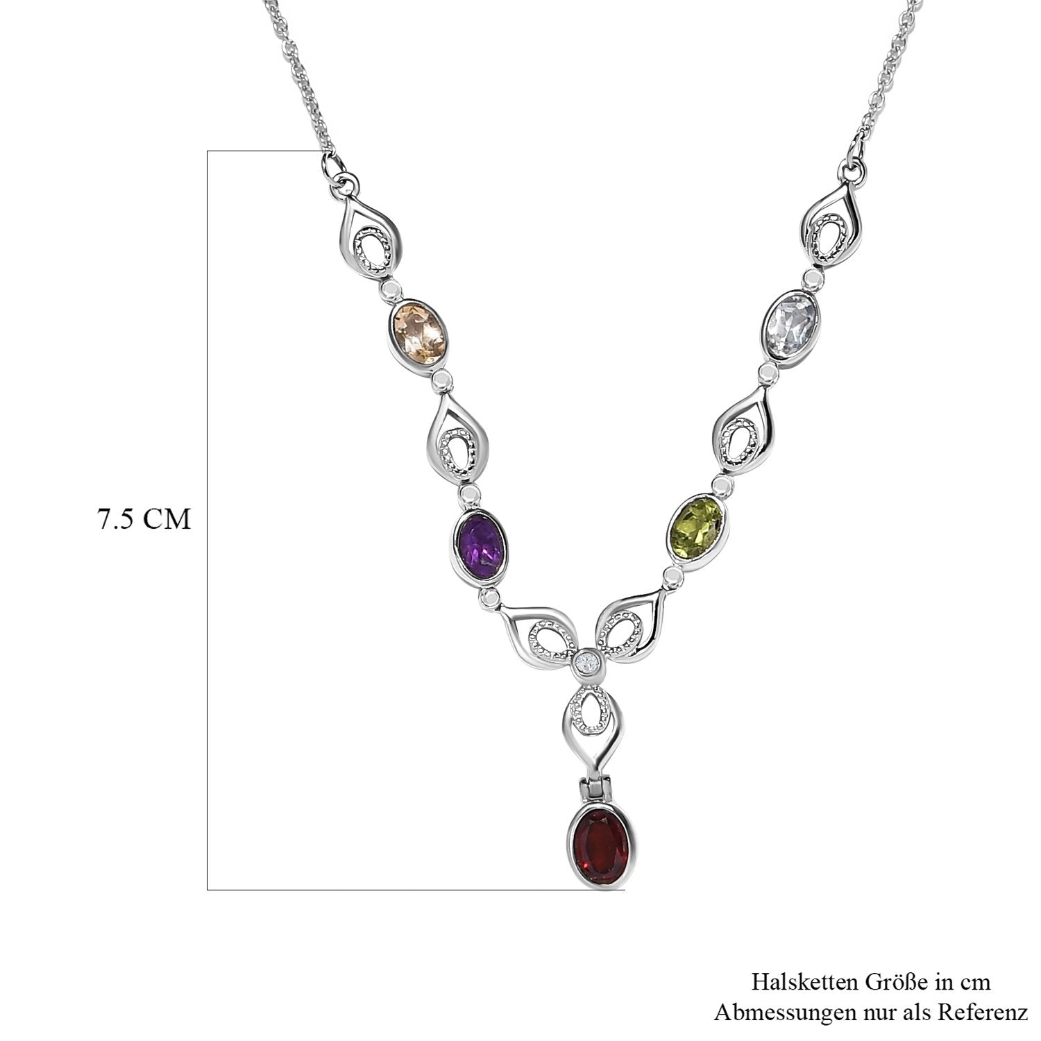 Mehrfarbiges Collier, ca. 45 cm Edelstahl ca. 3,08 ct