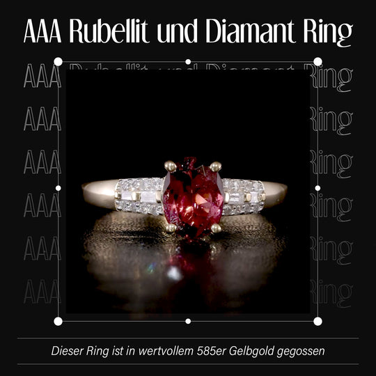 AAA Rubellit und weißer Diamant Ring, 585 Gold (Größe 19.00) ca. 1.41 ct