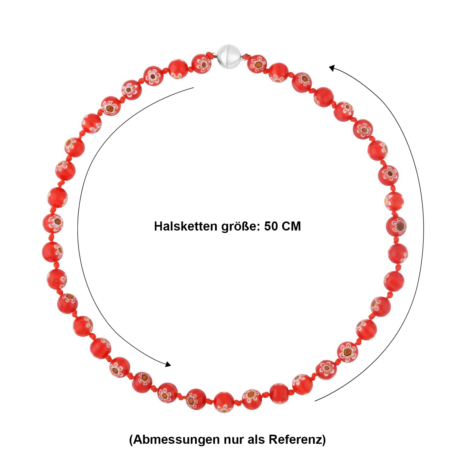 Murano-Stil, Murano-Glasperlen Design, Halskette, ca. 50 cm, Rot