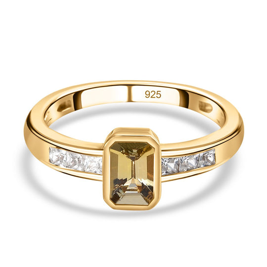 Natürlicher goldener Tansanit und weißer Zirkon-Ring, 925 Silber Gelbgold Vermeil (Größe 19.00) ca. 0.99 ct