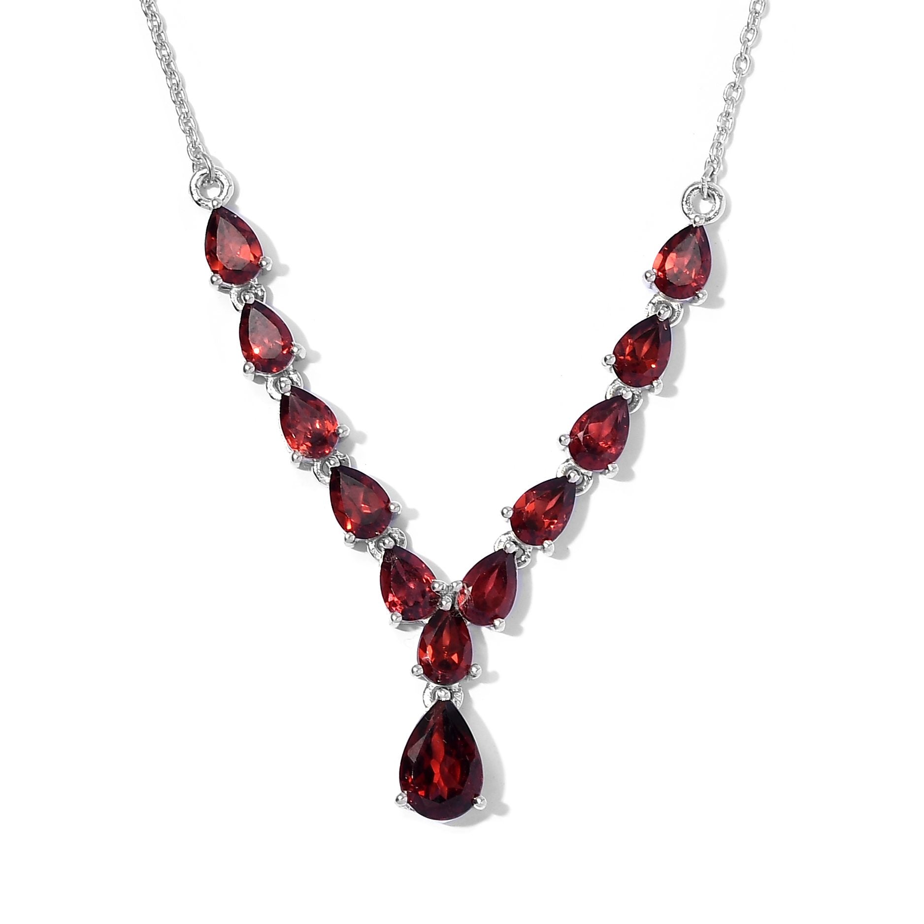 Natürliches Mosambik Granat Collier, ca. 45 cm, 925 Silber platiniert ca. 6.87 ct