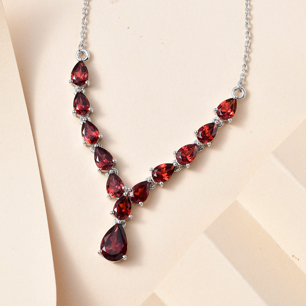Natürliches Mosambik Granat Collier, ca. 45 cm, 925 Silber platiniert ca. 6.87 ct