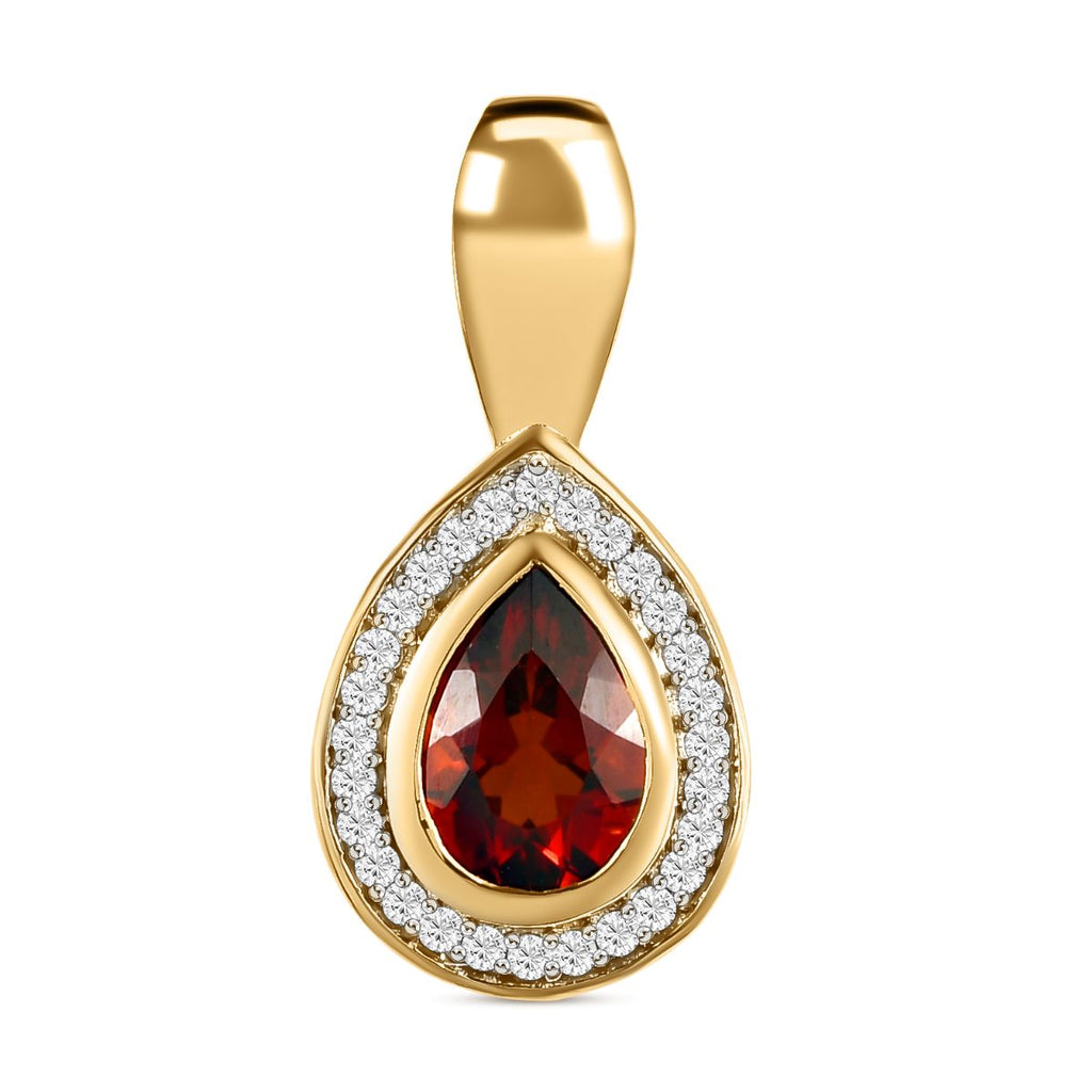 Kirsch Citrin und weißer Zirkon Anhänger, 925 Silber Gelbgold Vermeil ca. 1.99 ct