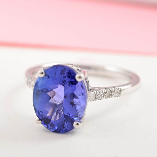 Iliana AAA Tansanit, Weißer DiamantAGI zertifiziert Ringe 750 Gold (Größe 17.00) ca. 3.50 ct