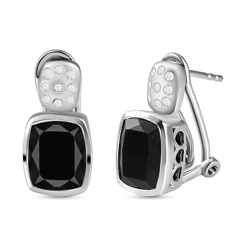 Schwarze Turmalin und weiße Zirkon Ohrringe, 925 Silber platiniert ca. 6.64 ct