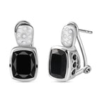 Schwarze Turmalin und weiße Zirkon Ohrringe, 925 Silber platiniert ca. 6.64 ct