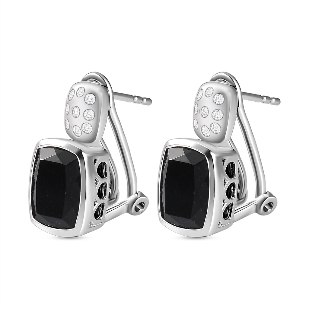 Schwarze Turmalin und weiße Zirkon Ohrringe, 925 Silber platiniert ca. 6.64 ct