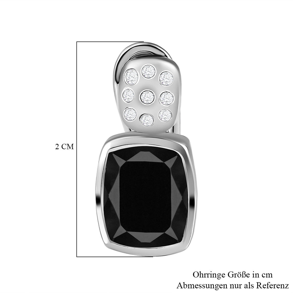 Schwarze Turmalin und weiße Zirkon Ohrringe, 925 Silber platiniert ca. 6.64 ct