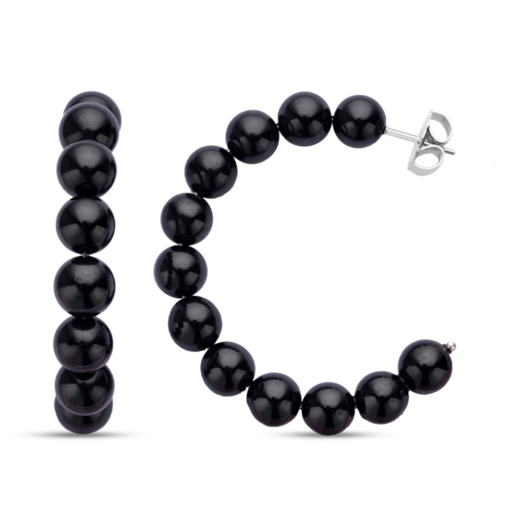 Schwarze Spinell Creolen, 316L Edelstahl ca. 95.00 ct