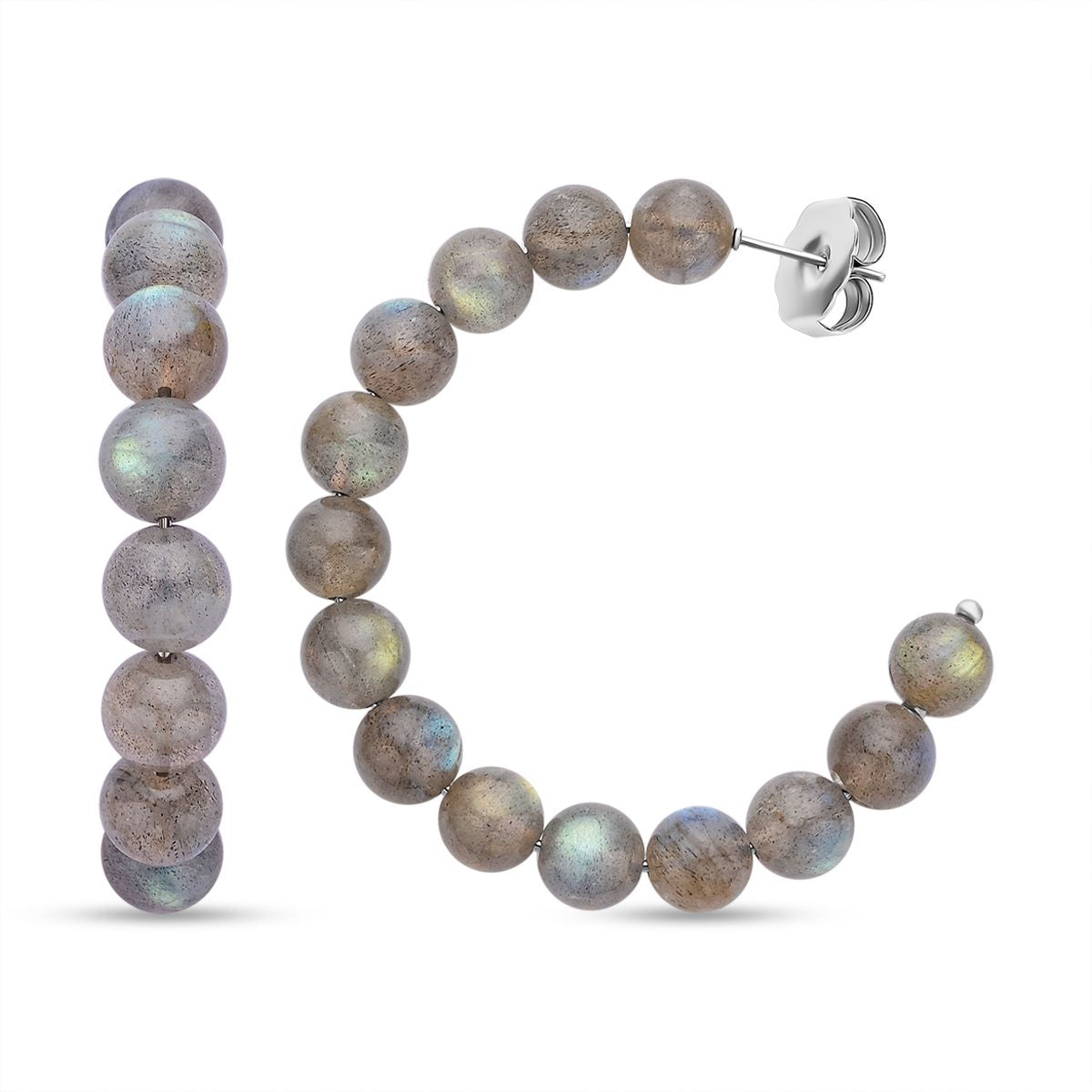 Labradorit Creolen, Edelstahl ca. 70.00 ct