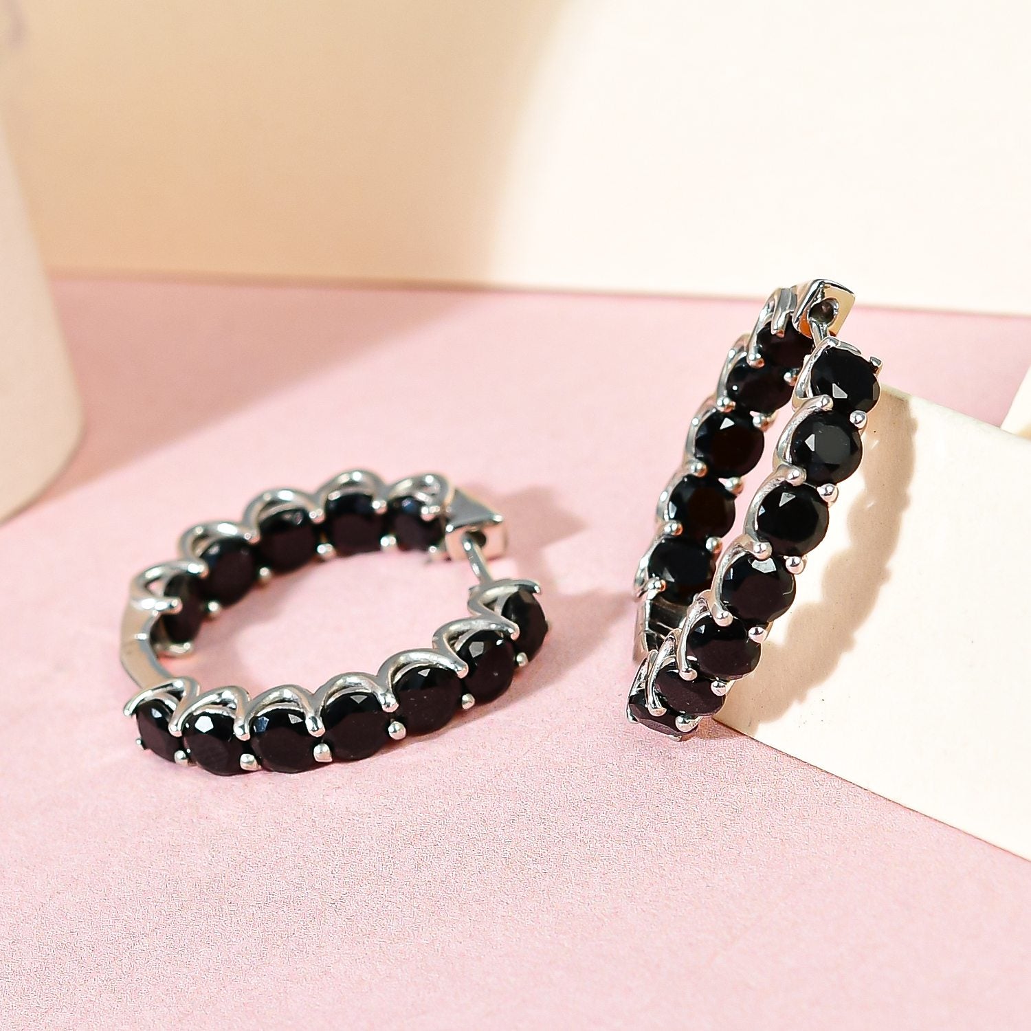 Schwarze Turmalin Creolen, 925 Silber platiniert ca. 7,22 ct