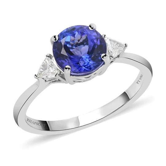 Rhapsody AAAA Tansanit, Weißer DiamantAGI zertifiziert Ringe 950 Platin (Größe 17.00) ca. 2.10 ct