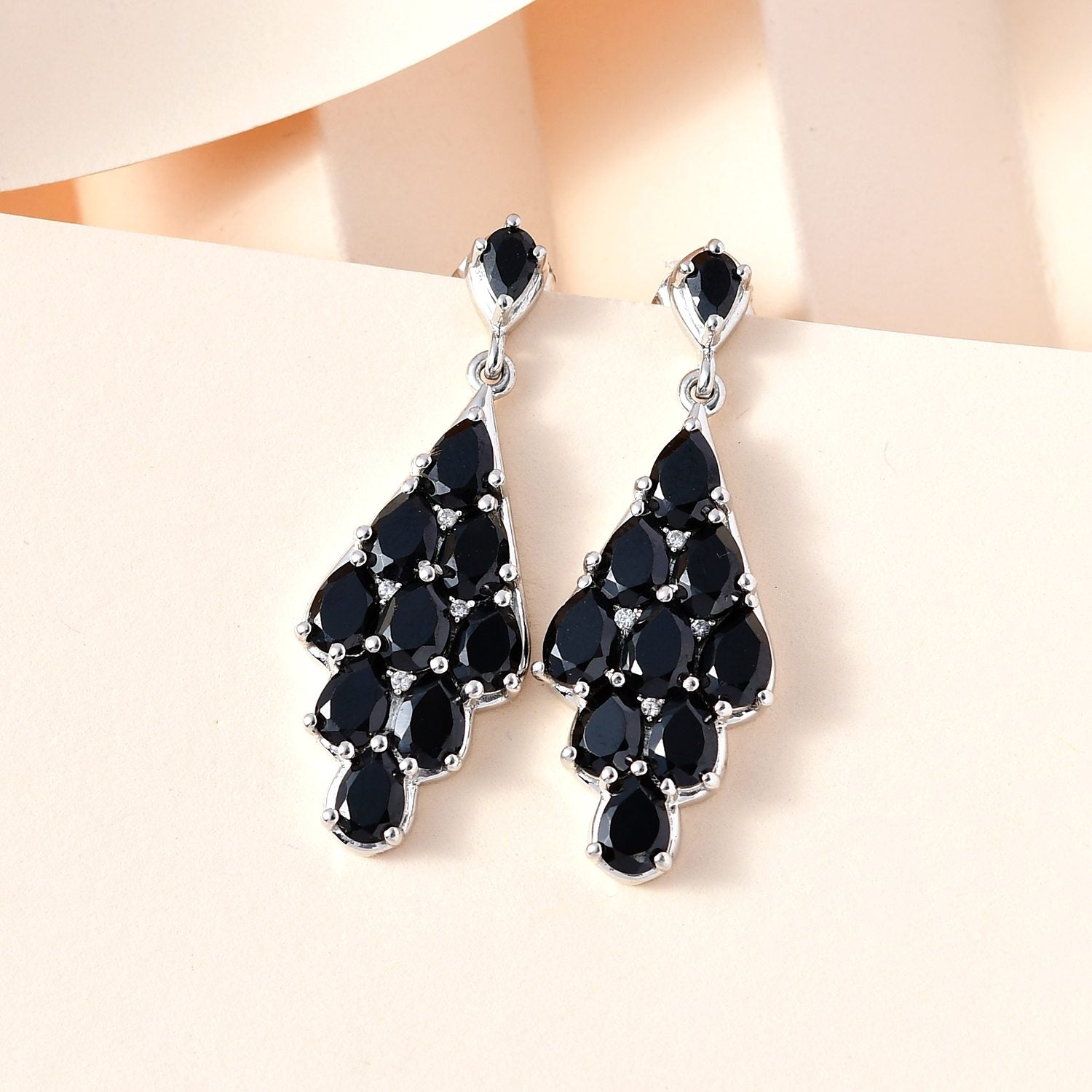 Schwarze Spinell Ohrringe, 925 Silber platiniert ca. 11,75 ct