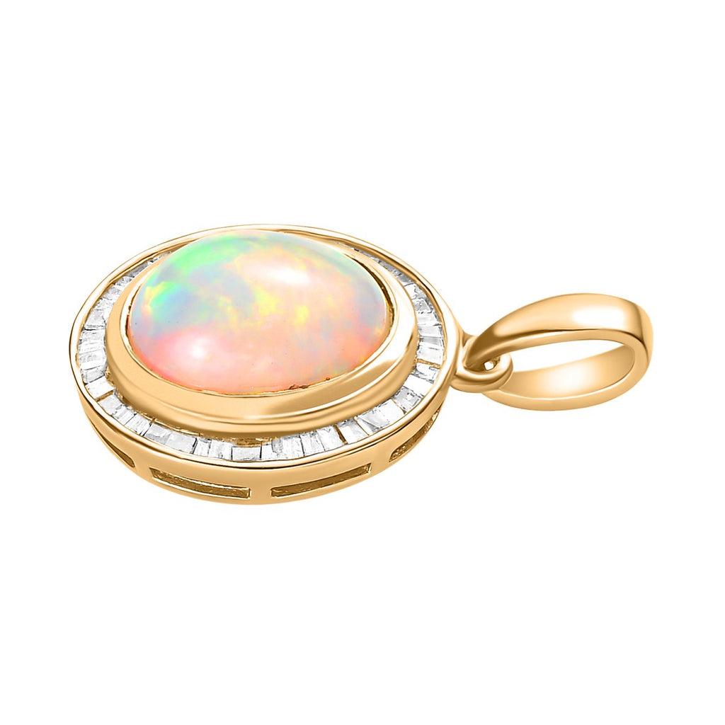 Natürlicher, äthiopischer Welo Opal, weißer Diamant Anhänger 925 Silber Gelbgold Vermeil ca. 2.65 ct