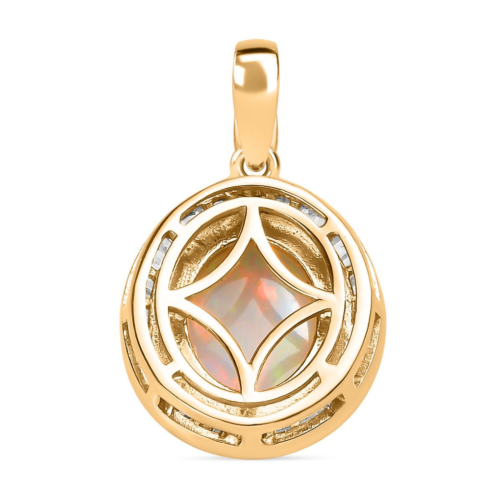 Natürlicher, äthiopischer Welo Opal, weißer Diamant Anhänger 925 Silber Gelbgold Vermeil ca. 2.65 ct