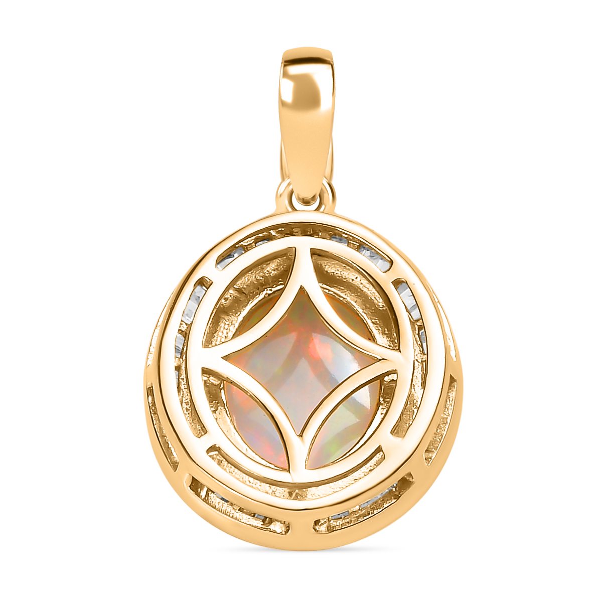 Natürlicher, äthiopischer Welo Opal, weißer Diamant Anhänger 925 Silber Gelbgold Vermeil ca. 2.65 ct