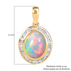 Natürlicher, äthiopischer Welo Opal, weißer Diamant Anhänger 925 Silber Gelbgold Vermeil ca. 2.65 ct