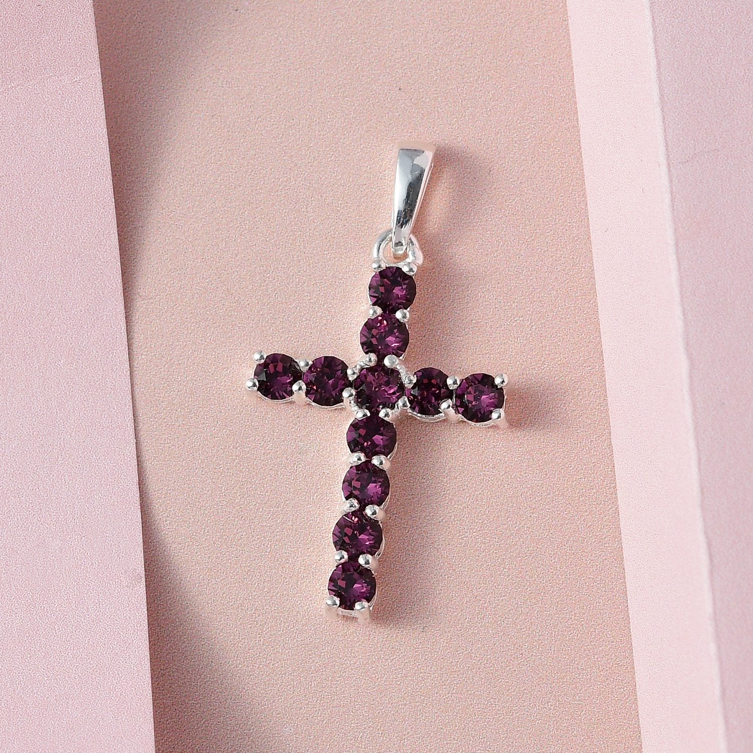 Violetter Kristall-Kreuzanhänger, 925 Silber ca. 0.81 ct