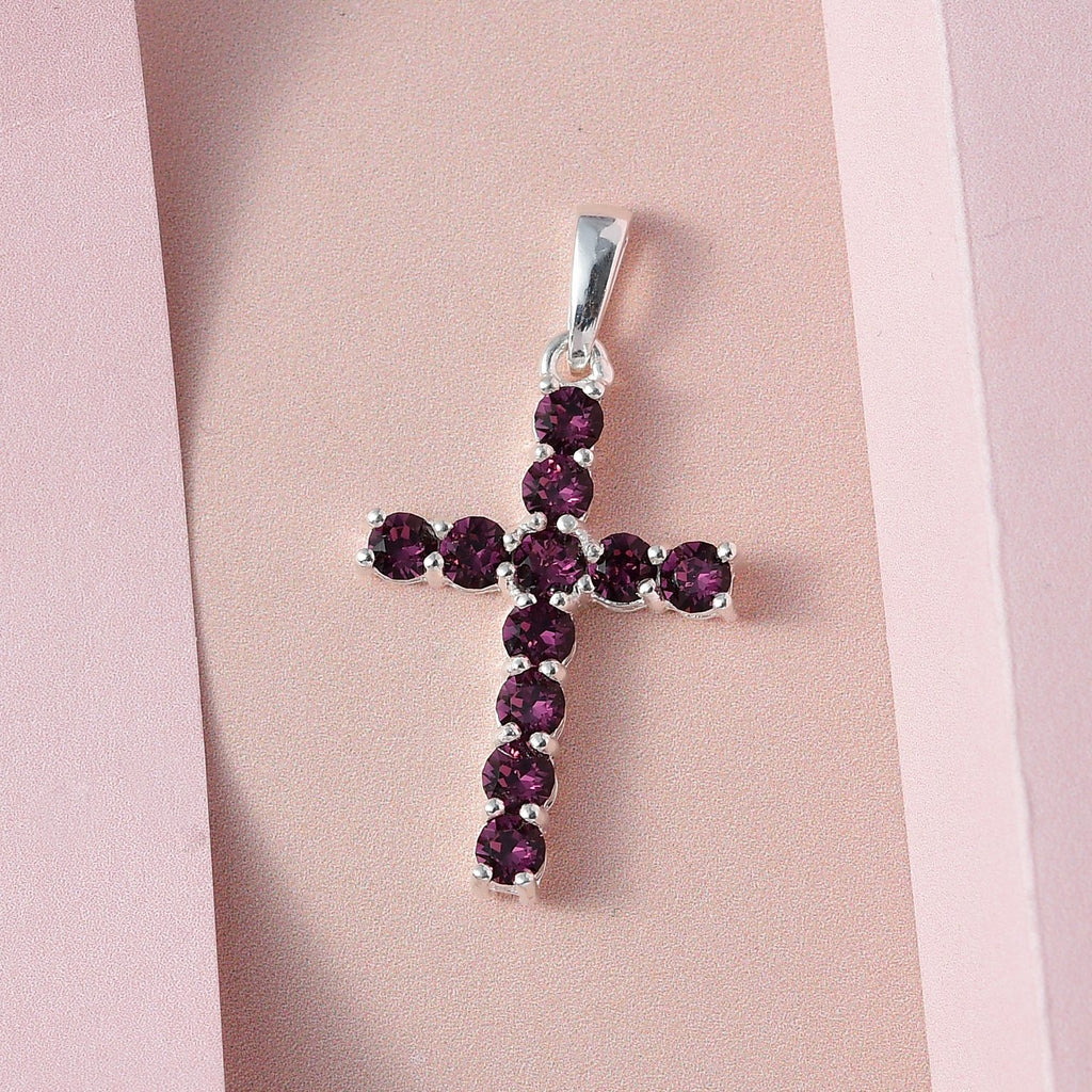 Violetter Kristall-Kreuzanhänger, 925 Silber ca. 0.81 ct