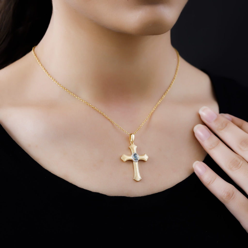 Alexandrit und weißer Zirkon Kreuz-Anhänger, 925 Silber Gelbgold Vermeil, ca. 0.36 ct