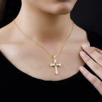 Alexandrit und weißer Zirkon Kreuz-Anhänger, 925 Silber Gelbgold Vermeil, ca. 0.36 ct